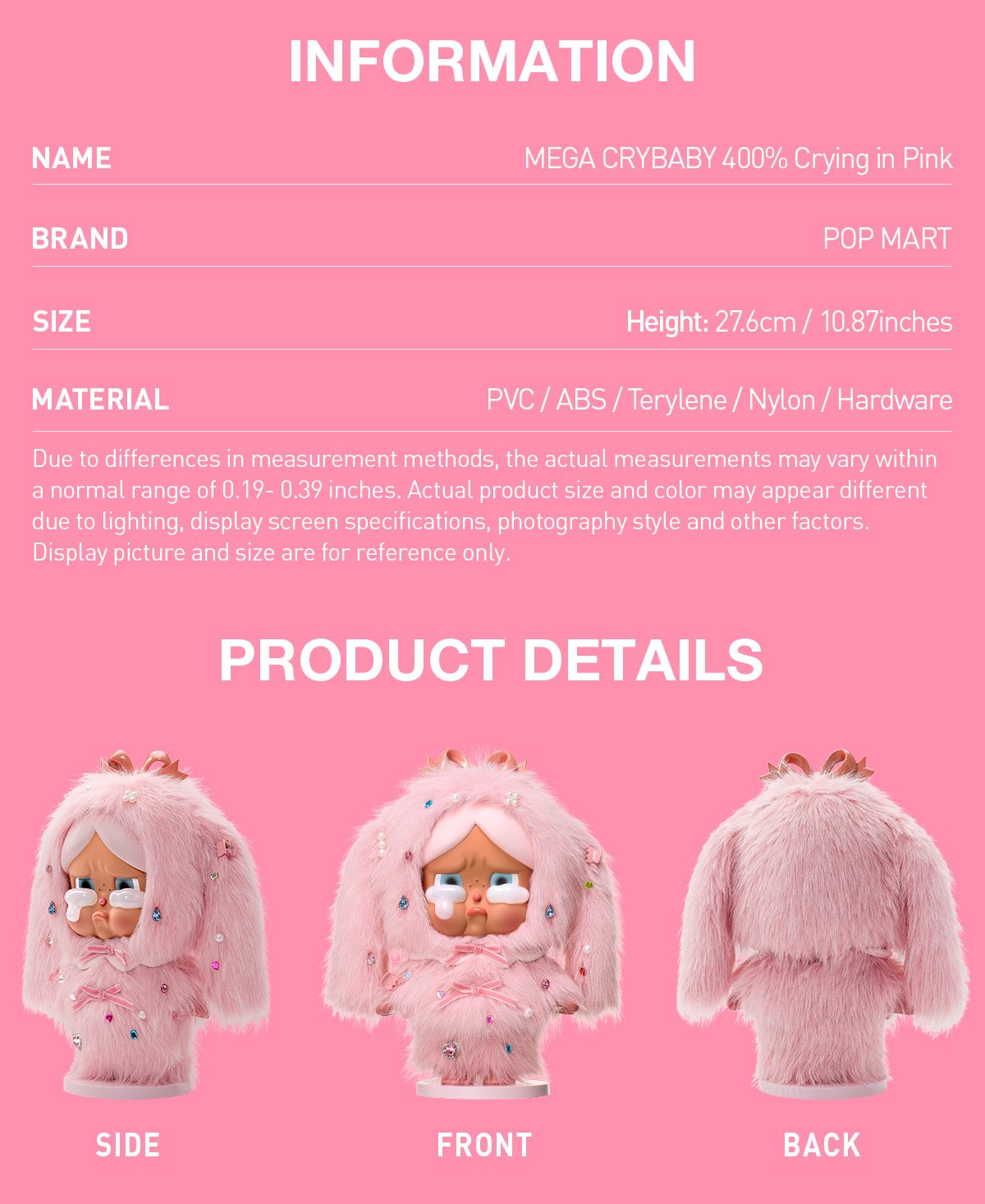 MEGA CRYBABY 400% Crying in Pink - POP MART (United States)