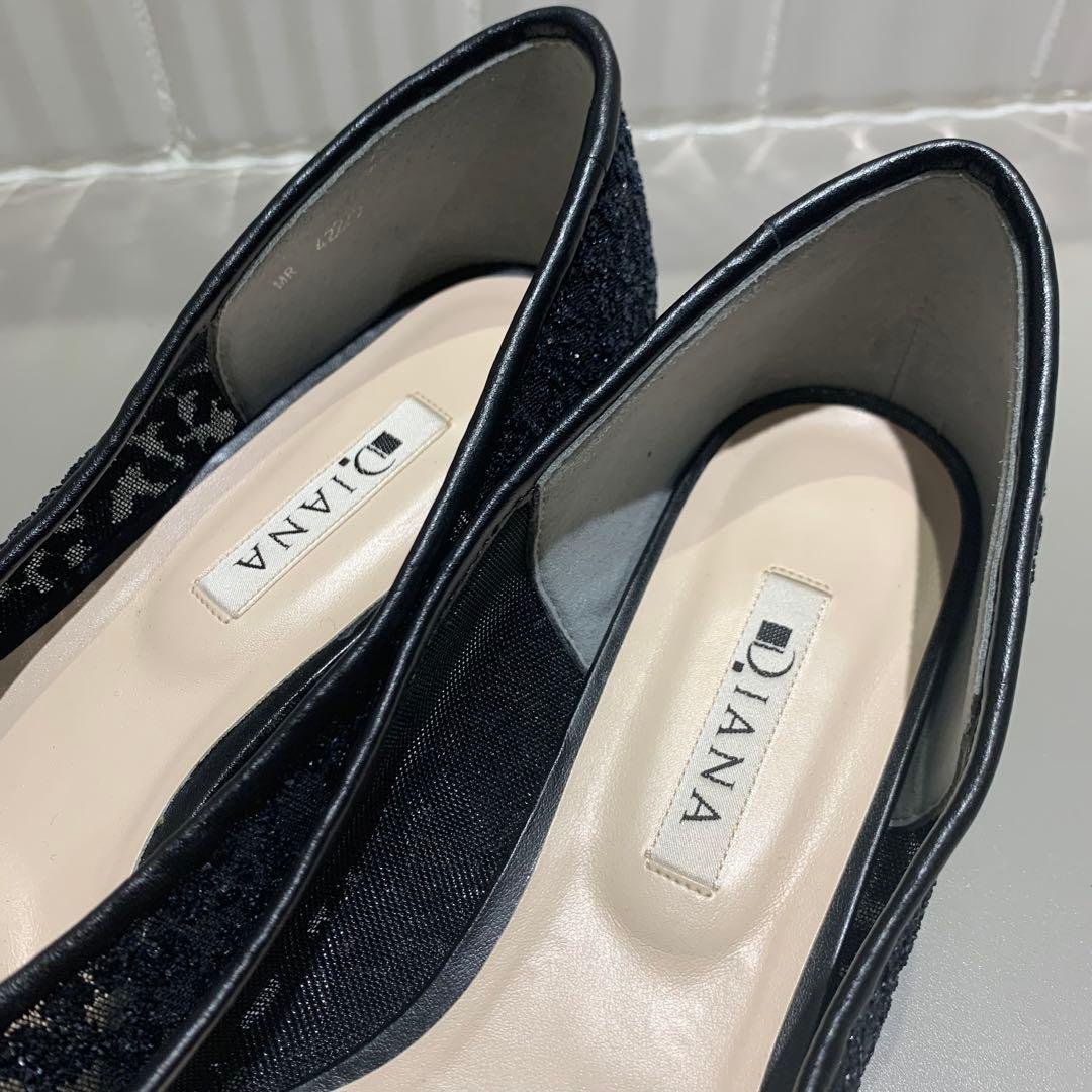 美品✨DIANA グリッター チュール パンプス ブラックラメ 24.5cm